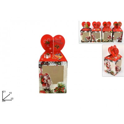 SCATOLA REGALO 10X10CM CHIUSURA FIOCCO NATALE 3D C/FIN. 4ASS