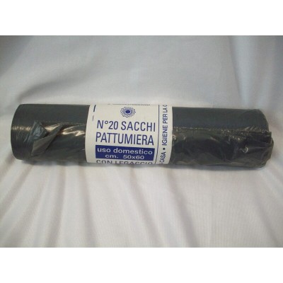 SACCHI PATTUMIERA 50X60 20PZ NERO PLT