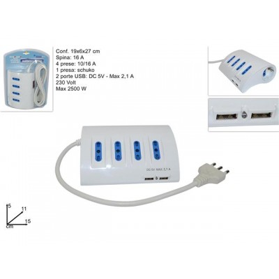 MULTIPRESA DA TAV. 4POSTI 10/16A +SCHUKO+2 PORTE USB