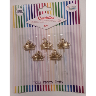 CANDELINE CORONA ORO METAL SU STECCO 8CM 5PZ