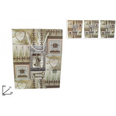 BORSA REGALO 50X38+10CM CHIAVI VINTAGE 3ASS