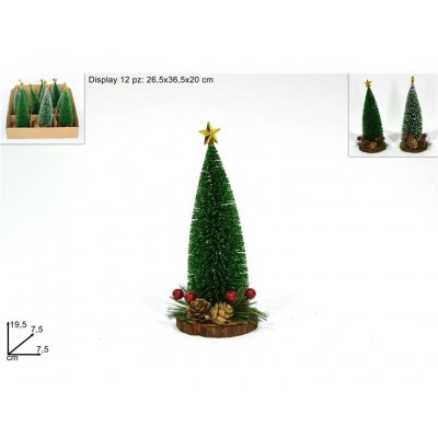 ALBERELLO GLITTER H20CM C/BASE LEGNO, BACCHE E PIGNE