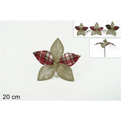 STELLA DI NATALE SCOZZ. 20CM 3COL. C/BACCHE LEGNO