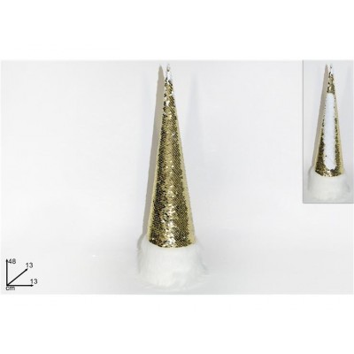 ALBERO CONO H48CM C/PAILLETTES BIC. E PELLICCIA