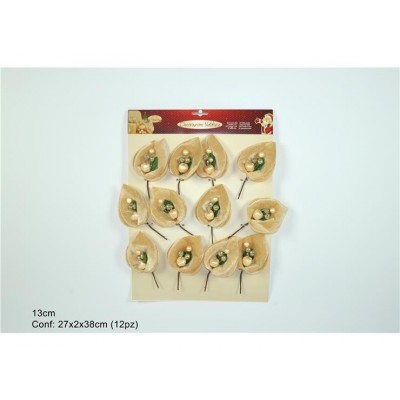 PICK CALLA NATALIZIA 13CM VELLUTO C/BACCHE GLITT.