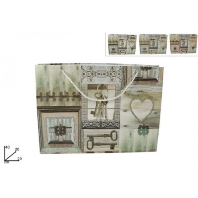 BORSA REGALO 55X40+20CM CHIAVI VINTAGE 3ASS
