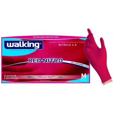 GUANTI NITRILE ROSSO 100PZ RED NITRO WALKING 4gr X ALTA CARICA BATTERICA