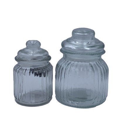 BARATTOLO VETRO TRASP.  RIGATO 300ML 12CM ASS.