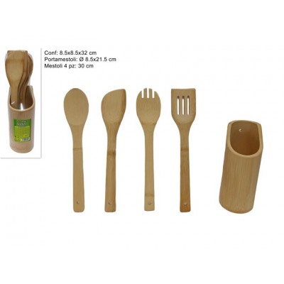 PORTAMESTOLI C/4 UTENSILI CUCINA BAMBOO