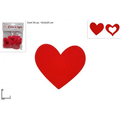 CUORI LEGNO 7CM 24PZ. 2 VARIANTI