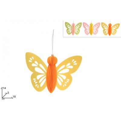 FARFALLA 14CM IN FELTRO 3D DA APP. 3COL.ASS