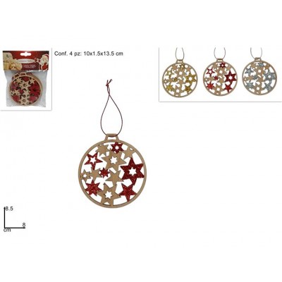 SAGOME LEGNO PIATTO DA APP. C/STELLINE GLITTER 4PZ. COL.ASS