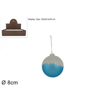 PALLA VETRO OPACA 8CM C/PERLINE ED EFFETTO NEVE