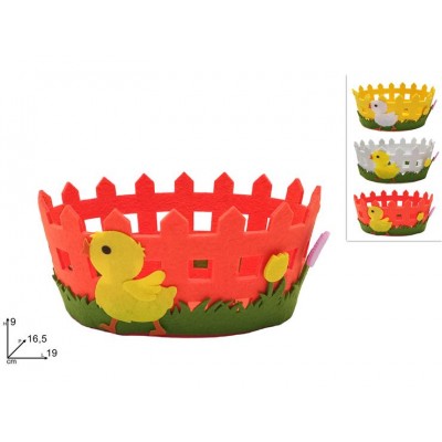 CESTINO FELTRO PASQUA 19X16,5CM A RECINTO C/PULCINI 3COL.ASS