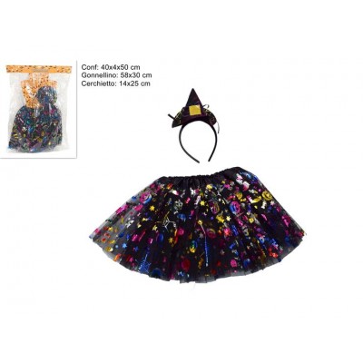 SET GONNELLINA+CERCHIETTO STREGA HALLOWEEN