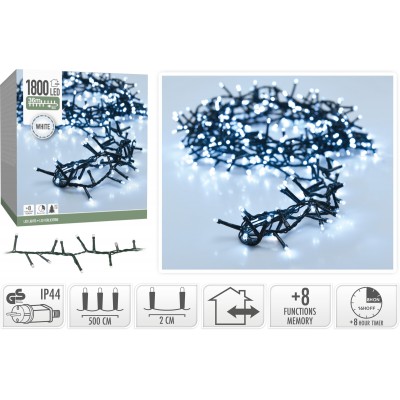LUCI 1800LED 36MT FILO SCURO +8 GIOCHI DI LUCE