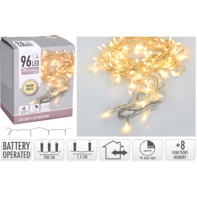 LUCI 96LED 7MT. FILO TRASP. A BATTERIA