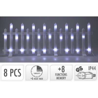 STACCIONATA LUMINOSA 192LED 8PZ. C/TIMER +8 GIOCHI DI LUCE USO INTERNO/ESTERNO