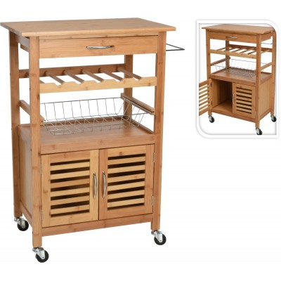 CARRELLO X CUCINA IN BAMBOO C/RUOTE 60X33X88CM