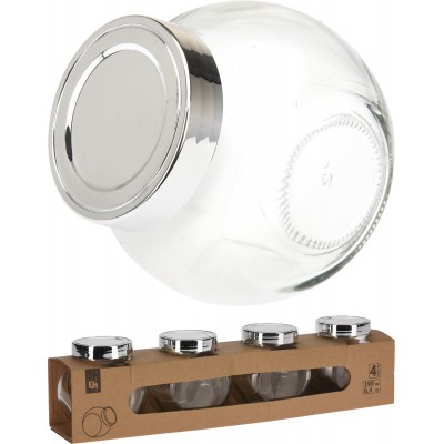BARATTOLINI VETRO 190ML 4PZ. TONDI C/TAPPO ARG.