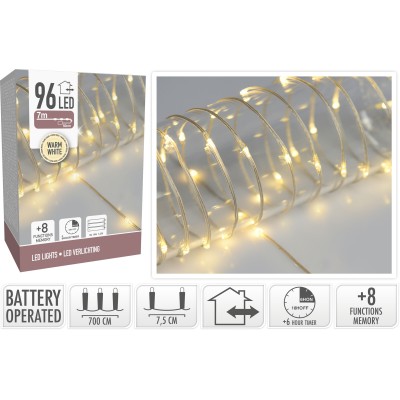 LUCI 96 LED 7MT. CAVO SOFT FILO TRASP. A BATTERIA