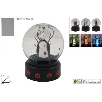 SFERA PP. C/BASE 13CM C/SOGGETTI HALLOWEEN MUSICA,MOV. E LUCE 3ASS.