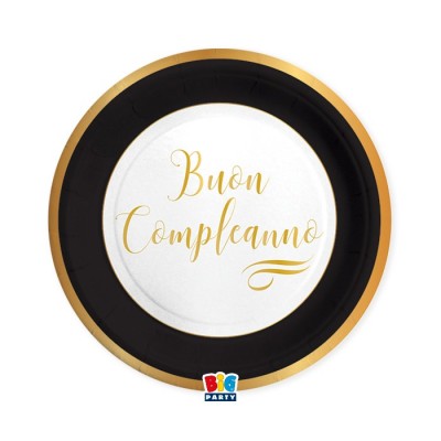 PIATTI B.COMPLEANNO CHIC 24CM 8PZ ORO/NERO