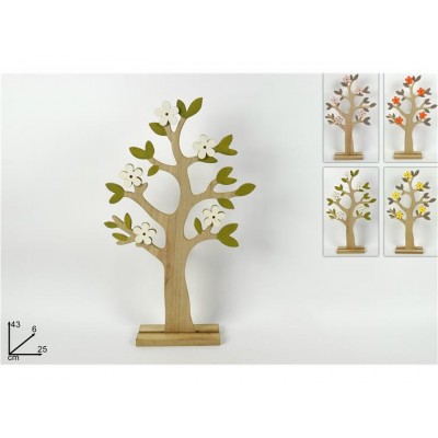 ALBERO LEGNO PRIMAVERILE H43CM C/FIORI 4COL.ASS